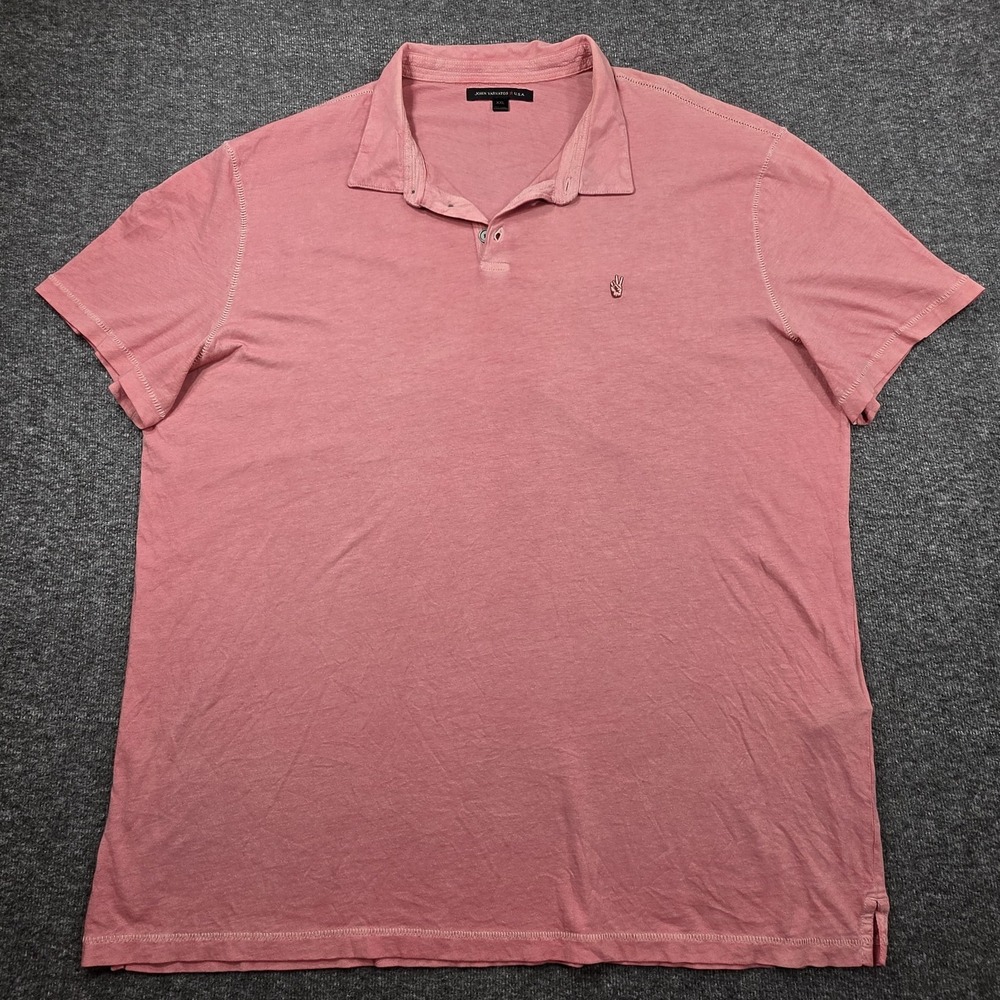 John Varvatos Star USA Polo Shirt Mens 2XL Salmon Peace Logo Short Sleeve